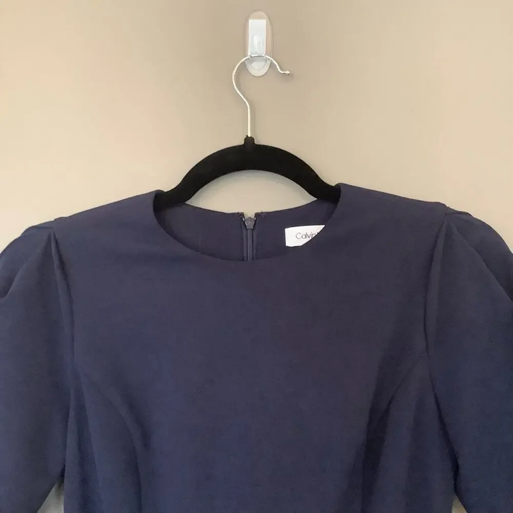 CALVIN KLEIN Navy 3/4 Sleeve Crew Neck Above The Knee Dress - Picture 6 of 9